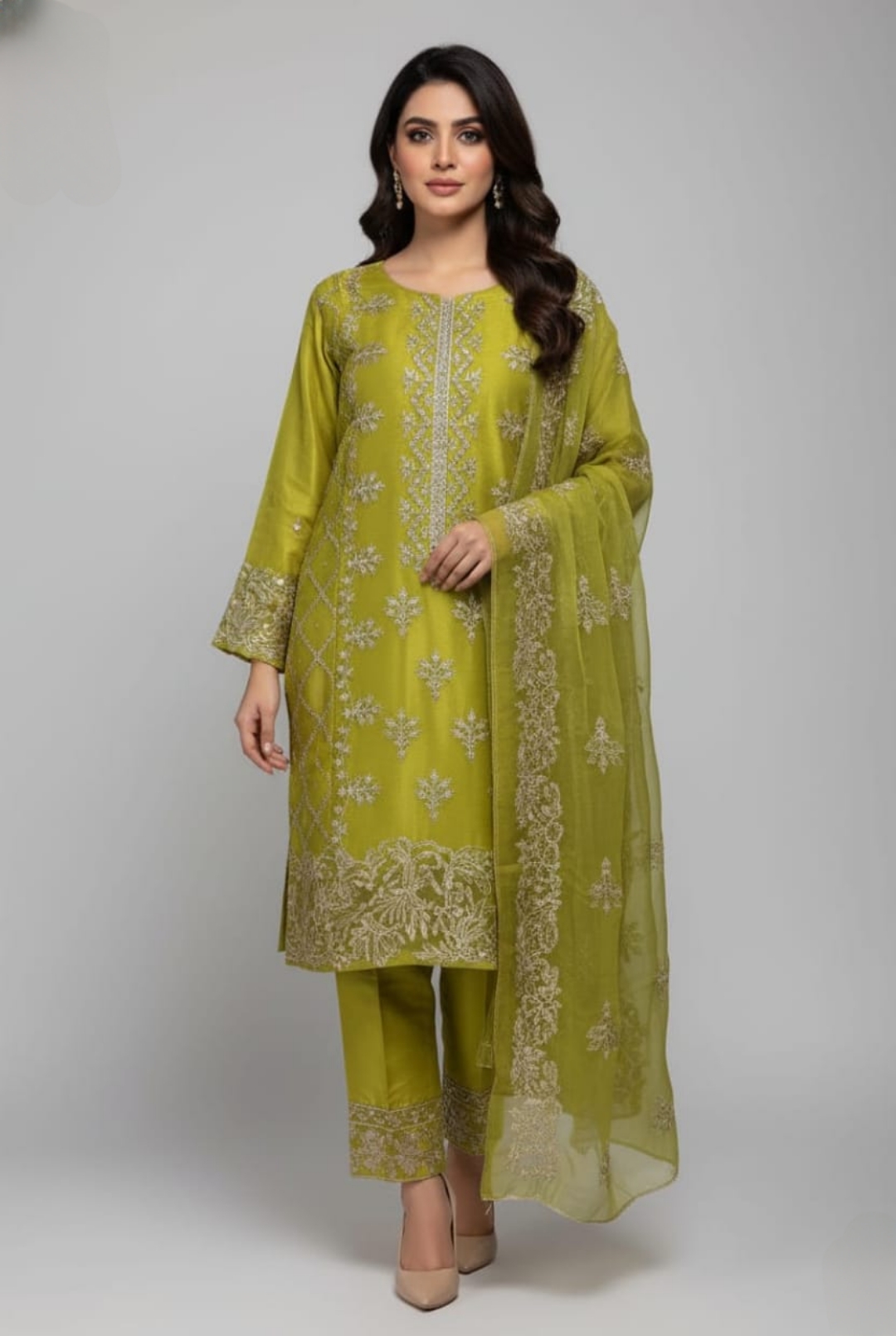 Luxury Embroidered Organza 3-Piece Suit