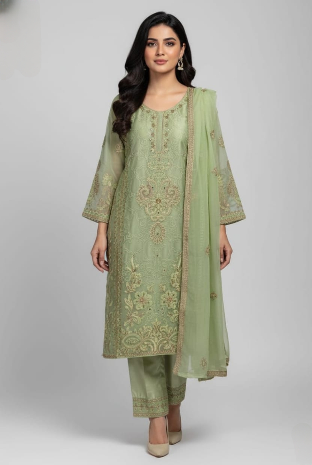 Luxury Embroidered Organza 3-Piece Suit